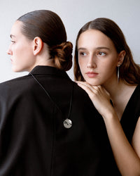 teardrop earring, dangle earring, model shot, campaign, jewellery, product shot, sculptural jewellery, sterling silver, S925, valley of the moon necklace, necklace, adjustable, detachable set