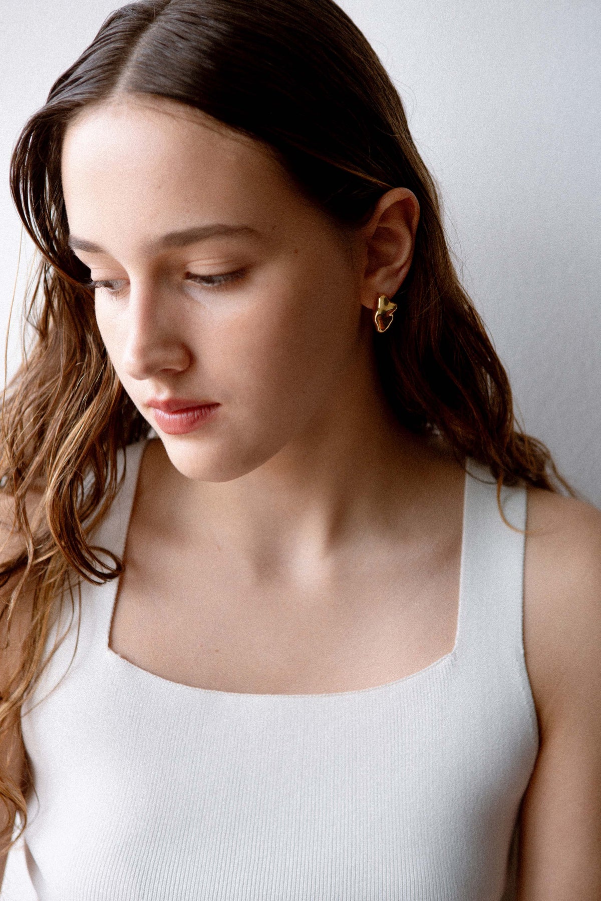 ghost studs, gold vermeil, 18k gold vermeil, worn, blobby