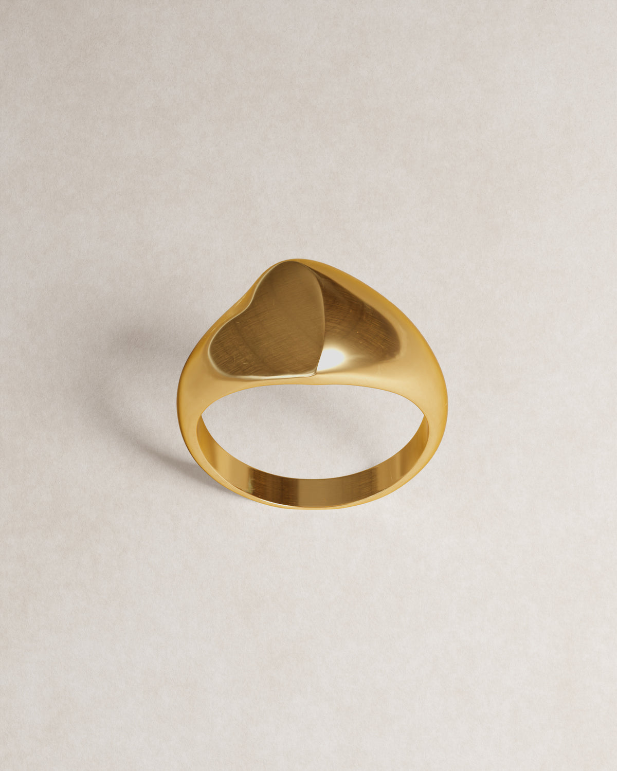 heart signet ring, gold vermeil, 18k gold vermeil, twisted, imperfect, jewellery, minimal jewellery, sculptural jewellery, valentine, heart, product shot, front view